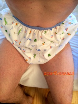 bkid-5:  Plastic pants over last night double diaper. I should