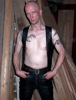 theneighborhoodfags:  jockpig:  me in leather  FAGGOT!!! 