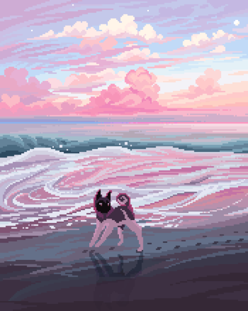 8pxl:drew my puppy on the beach  follow me on twitter / instagram