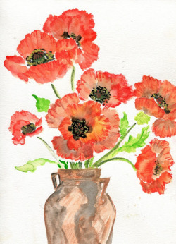 havekat:Orange Oriental Poppies Watercolor and Chinese Ink On