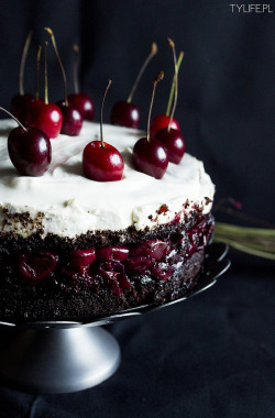 beauty-belleza-beaute-schoenheit:  Wild cherry chocolate cake.