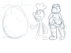 Yoshi  with Game & watch in some doodles.  Got the idea from