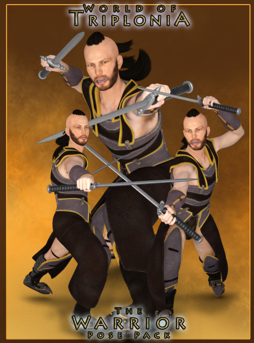 Sixus1 presents…Pose Set for the Triplonia Warrior G3M! Expertly crafted poses for the Triplonian Warrior. Speed up your scene creation with these useful poses.  Compatible with Daz Studio 4.8 and up! Throw your Genesis 3 Male characters in this