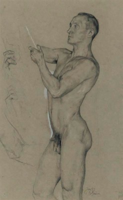 antonio-m:  Otto Greiner,Standing Male Nude with Studies of Hands