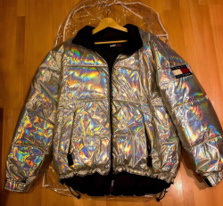 y2kaestheticinstitute: Holographic Tommy Hilfiger puffer jacket