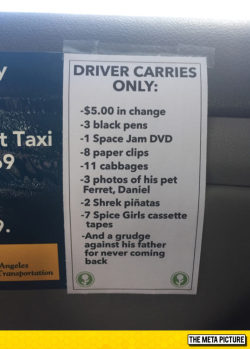 srsfunny:  Left In A Los Angeles Taxihttp://srsfunny.tumblr.com/