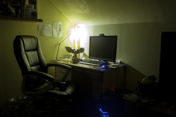 My desk and my pc set-up at night (long-exposure shot) aka ———————–Important
