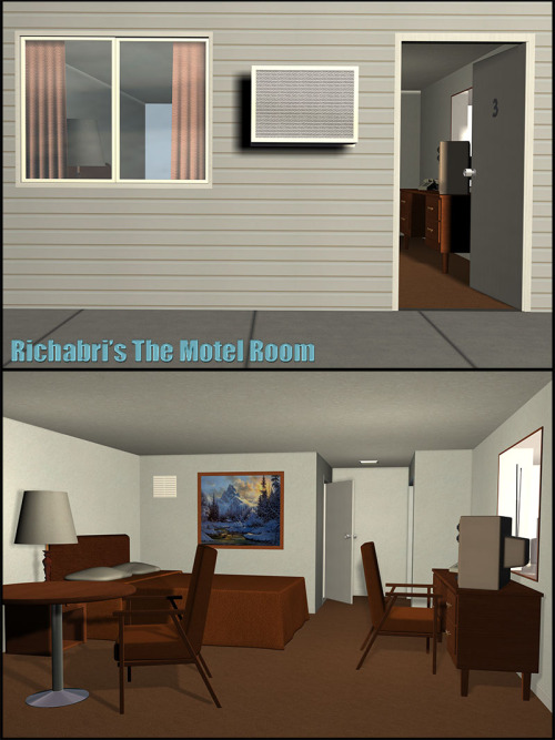 Check out Richabri’s new 20-piece prop set of a vintage motel room that would be found in a  1950’s styled American motor lodge. This is a complete set that comes  with a modular wall design and also features all the furniture and  fixtures needed