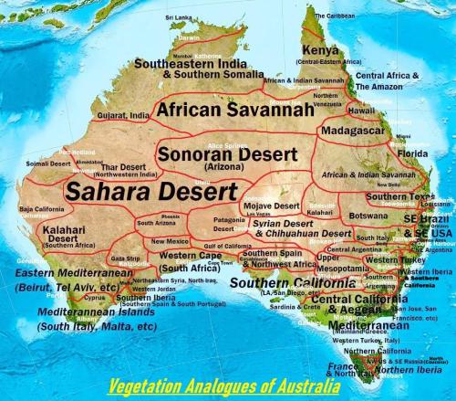 mapsontheweb:  Vegetation/biome analogues of Australia.