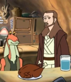 I love how unfazed Qui-Gon Jin is considering he just witnessed