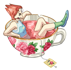 ps-meade:  pearl chillin’ in some (rose) tea and looking distraught
