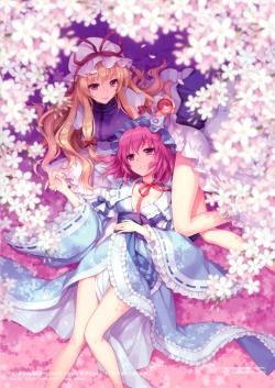 akira-europe:  an2a cleavage kimono saigyouji yuyuko touhou wind mail yakumo yukari | #306506 | yande.re