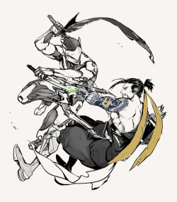 sekigan:  genji and hanzo (overwatch) drawn by hiruchan - Danbooru