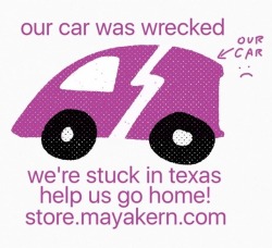 mayakern:  Hey! Our car is wrecked and we are stuck in Texas