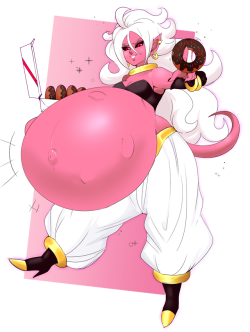 foxydwps:super preggo android 21 version! she’s eating those