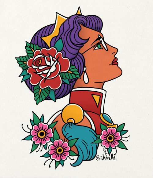 shorelle:Anthy x Utena, as traditional tattoo flash portraits