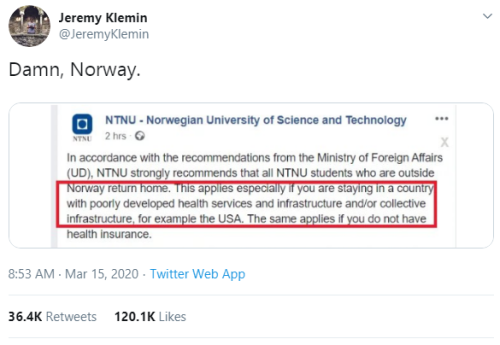 gahdamnpunk:   Lmfaaooooo Norway just called the US a dusty ass