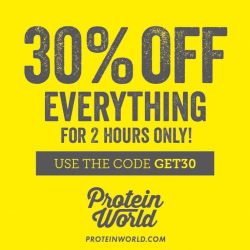 Amazing! 😍 For 2 hours only get 30% off everything @proteinworld!