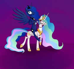 theponyartcollection:  Moon Horse riding Sun Horse. by ~SenxShine