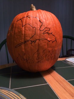 Going to carve this tomorrow. My costume matches this pumpkin