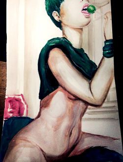 pigeonfooperch:  Water colour on paper. Reference image of myself