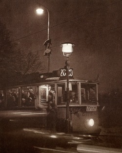 lostandfoundinprague:  Night tram in Prague, 50’s by Jaroslav