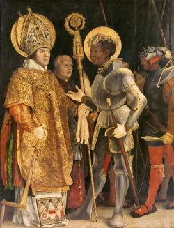 medievalpoc:  Matthias Grünewald The Meeting of Saints Erasmus