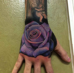 tattotodesing:  Purple 3D rose Tattoo with drops of water  -