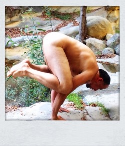 nude-male-yoga:  Bakasana in the lovely San Mateo Mountains,