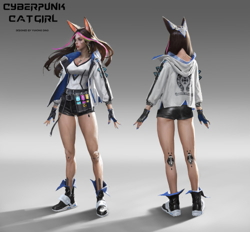 xsirboss:   Cyberpunk Catgirl Design 1  Yuhong Dinghttps://www.artstation.com/artwork/nYYQgX 