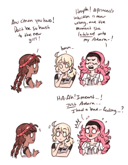 space ocs talking about the new girl. the princess is embarrassing