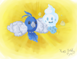 littlelostdragon:  I drew swablu and vanillite hanging out because