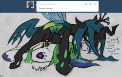 Queen Chrysalis draining lovejuice from Shining Armor~