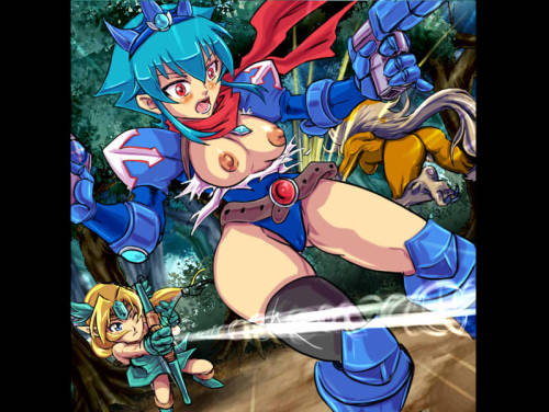 On the a mission for the Queen a busty oppai hentai warrior with big tits loses her top, which seems to be a rather impractical design for a top in an illustratoin from the animated hentai game Queen’s Axe.