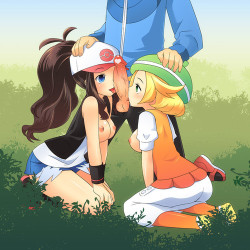 gottafemall:  Bianca x Hilda x Calem Hentai Pokemon trainers
