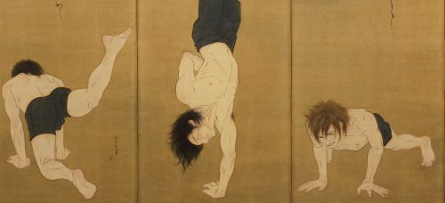 beyond-the-pale: Heroes, Folding screen. Japanese pigments on