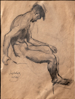 Lajos Vajda (Hungarian, 1908-1941), Nude man, 1924. Pencil on