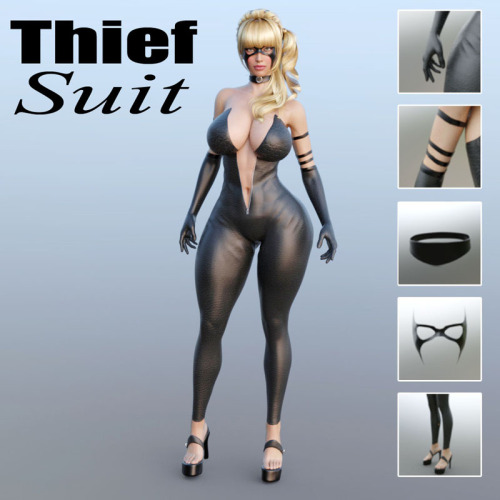 We got that devious suit you’ve been waiting for! Created by guhzcoituz.   	Thief Suit is suitable for super hero theme or super villain   	created and sculpted on zbrush and fit to Genesis 2 Female. Compatible with Daz Studio 4.8 . Get your suit on