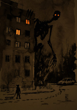 theartofmany:Artist:  Boris GrohTitle:  Night walking“Ink,