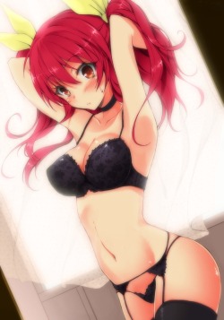 rakudai kishi no cavalry stella vermillion bra cleavage erect