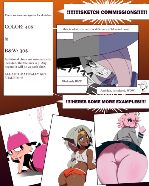 thehumancopier: if yer lazy and dont wanna look at the examples and read the text on the pics, then heres the text with some additional info so same rules apply:No futa, loli, watersports, gore etc and any questions of what i will or wont draw that isnt