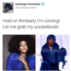 mixedpassing:  bigmommaqueenbee:  Solange shows Lil Kim love