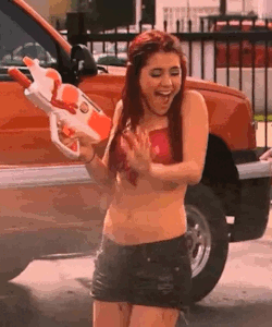 celebrityfemdom:  Ariana Grande getting sprayed all over her