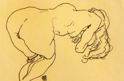 egonschiele-art:  Long haired nude, bent over forward, jerk view,