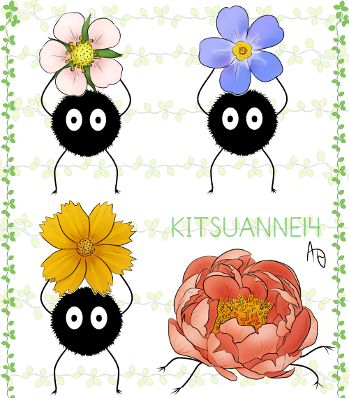 kitsuanne14:  Floral Sootballs I’m in a Ghibli mood! There’s