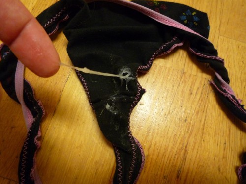 mydischargepics:  Oops Â something dripped from my pussy on my pantiesâ€¦itâ€™s sticky and tasty! Look at my other panties pics here: http://mypussydischarge.blog.fc2.com/blog-category-2.html 