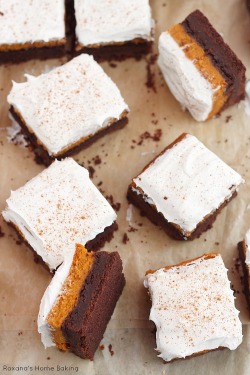 foodishouldnoteat:  Chocolate pumpkin bars 