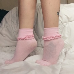 peachesbruises:My cute little pink frilly socks🎀for sale on