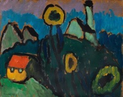 artist-munter:Landschaft mit Sonnenblumen, 1910, Gabriele Munter