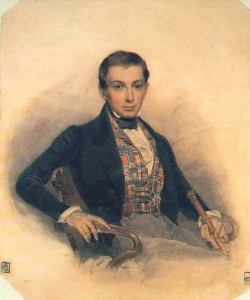 P. Sokolov - Portrait of Ivan Aksakov Aksakov was famous Russian